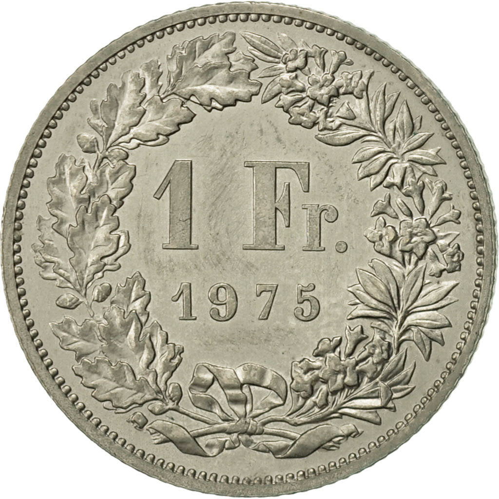 Coin, Switzerland, Franc, 1975, Bern, AU(50-53), Copper-nickel, KM:24a.1