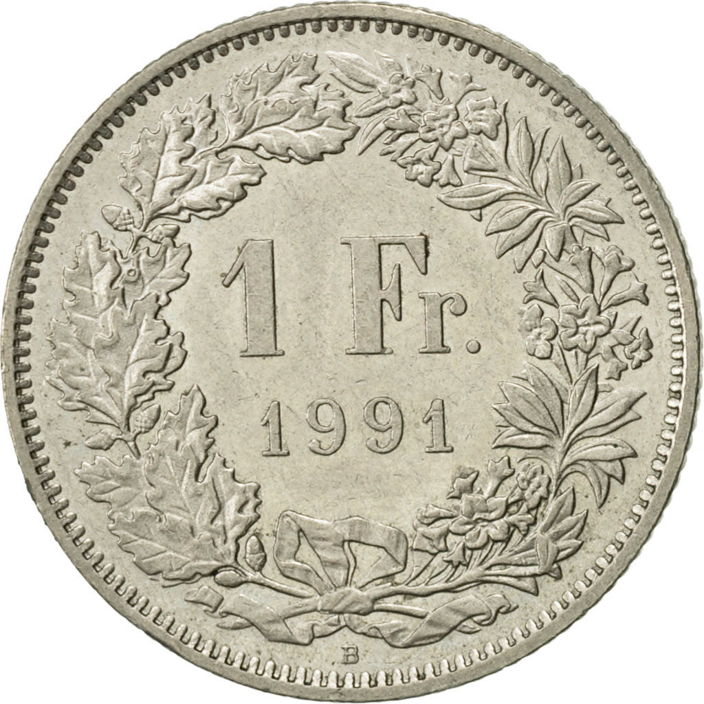 Coin, Switzerland, Franc, 1991, Bern, AU(50-53), Copper-nickel, KM:24a.3
