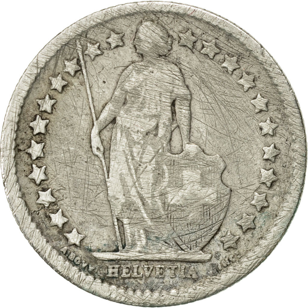Switzerland, 1/2 Franc, 1877, Bern, VF(20-25), Silver, KM:23