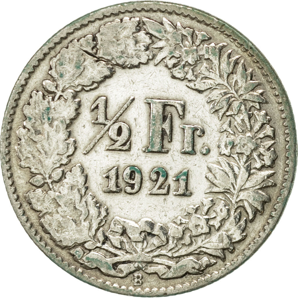 Coin, Switzerland, 1/2 Franc, 1921, Bern, AU(50-53), Silver, KM:23