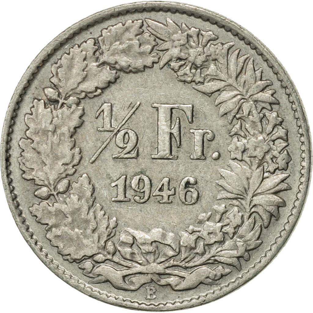 Coin, Switzerland, 1/2 Franc, 1946, Bern, AU(50-53), Silver, KM:23