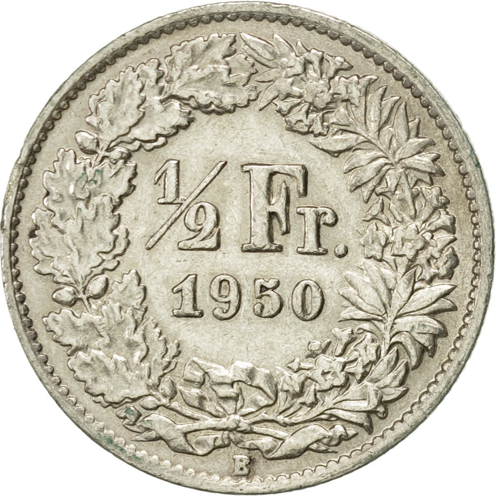 Coin, Switzerland, 1/2 Franc, 1950, Bern, AU(50-53), Silver, KM:23