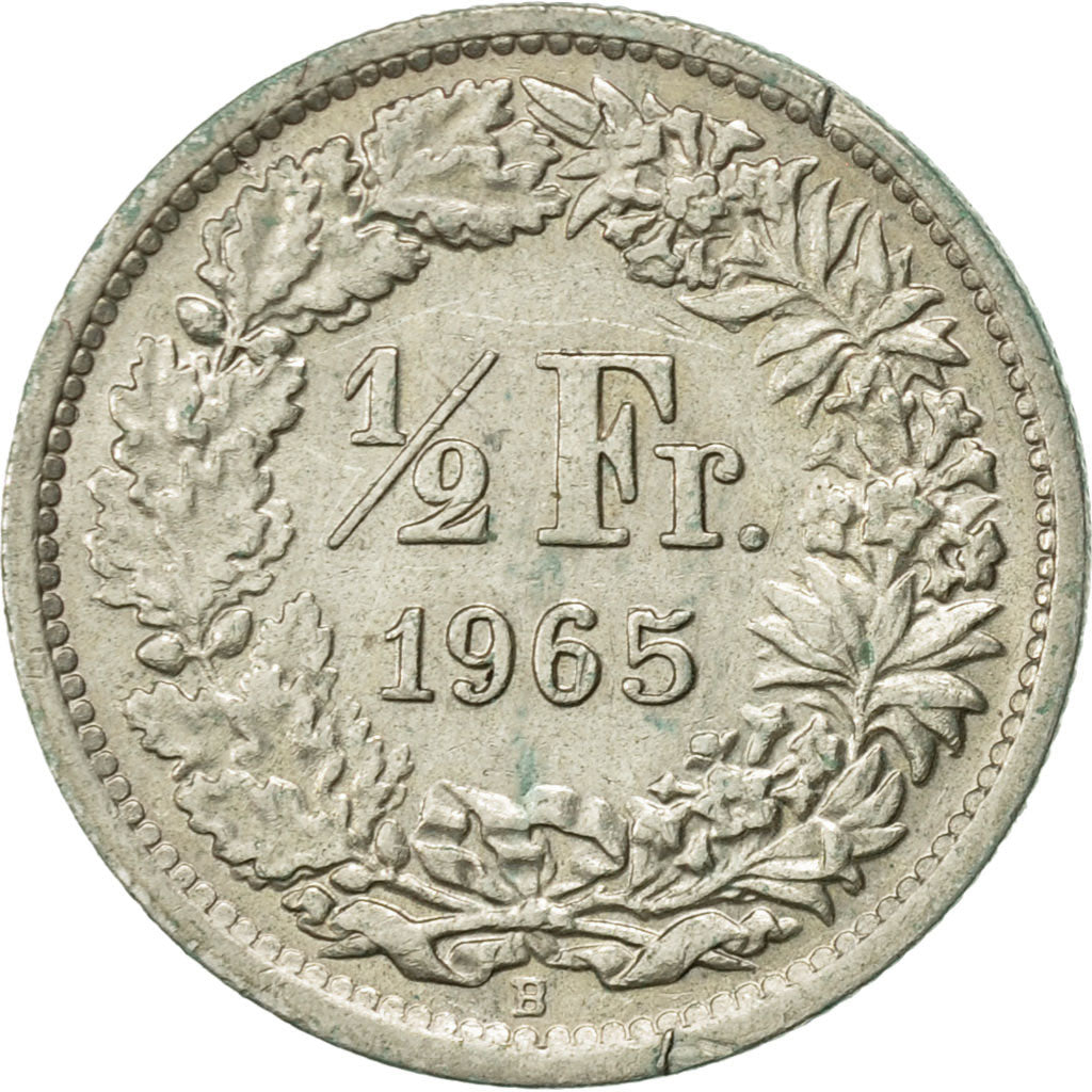 Munten, Zwitserland, 1/2 Franc, 1965, Bern, ZF+, Zilver, KM:23
