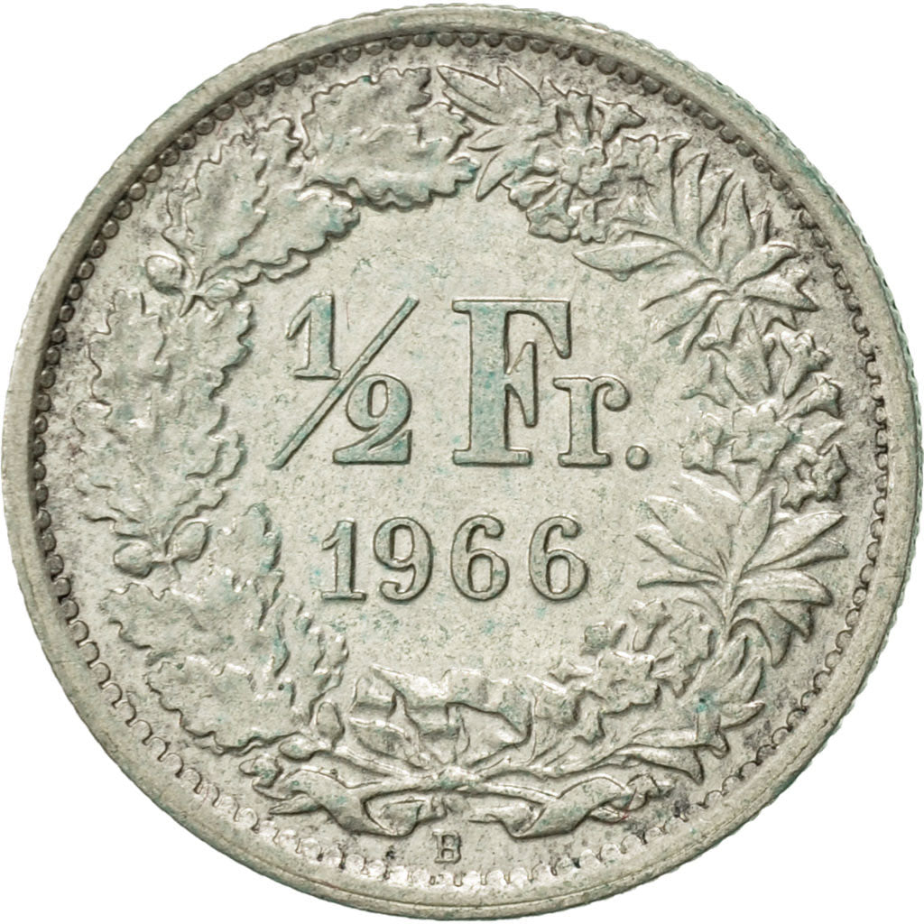 Switzerland, 1/2 Franc, 1966, Bern, AU(50-53), Silver, KM:23