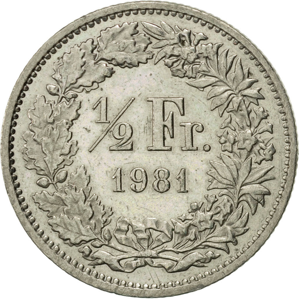 Coin, Switzerland, 1/2 Franc, 1981, Bern, AU(50-53), Copper-nickel, KM:23a.1