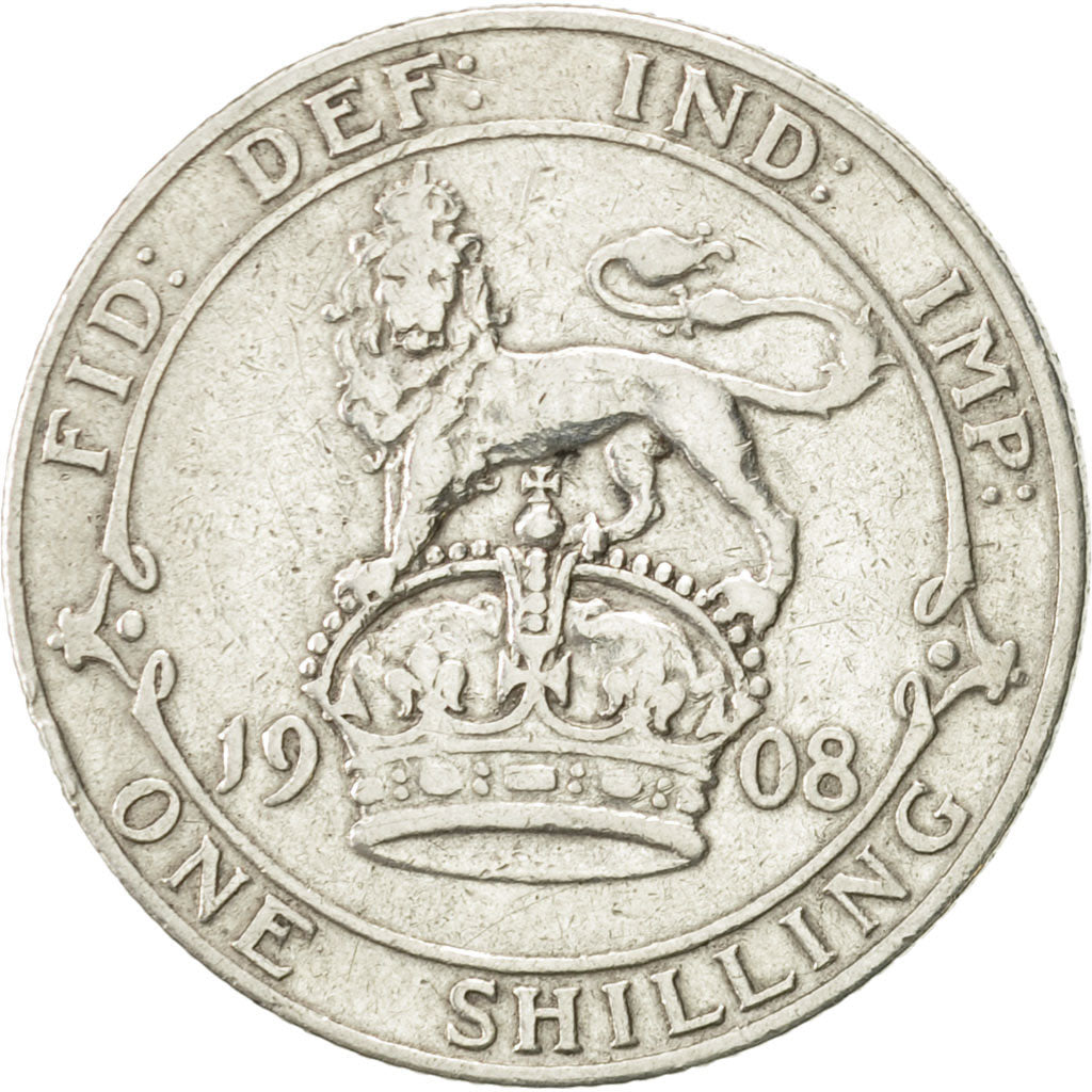 Gran Bretaña, Edward VII, Shilling, 1908, BC+, Plata, KM:800