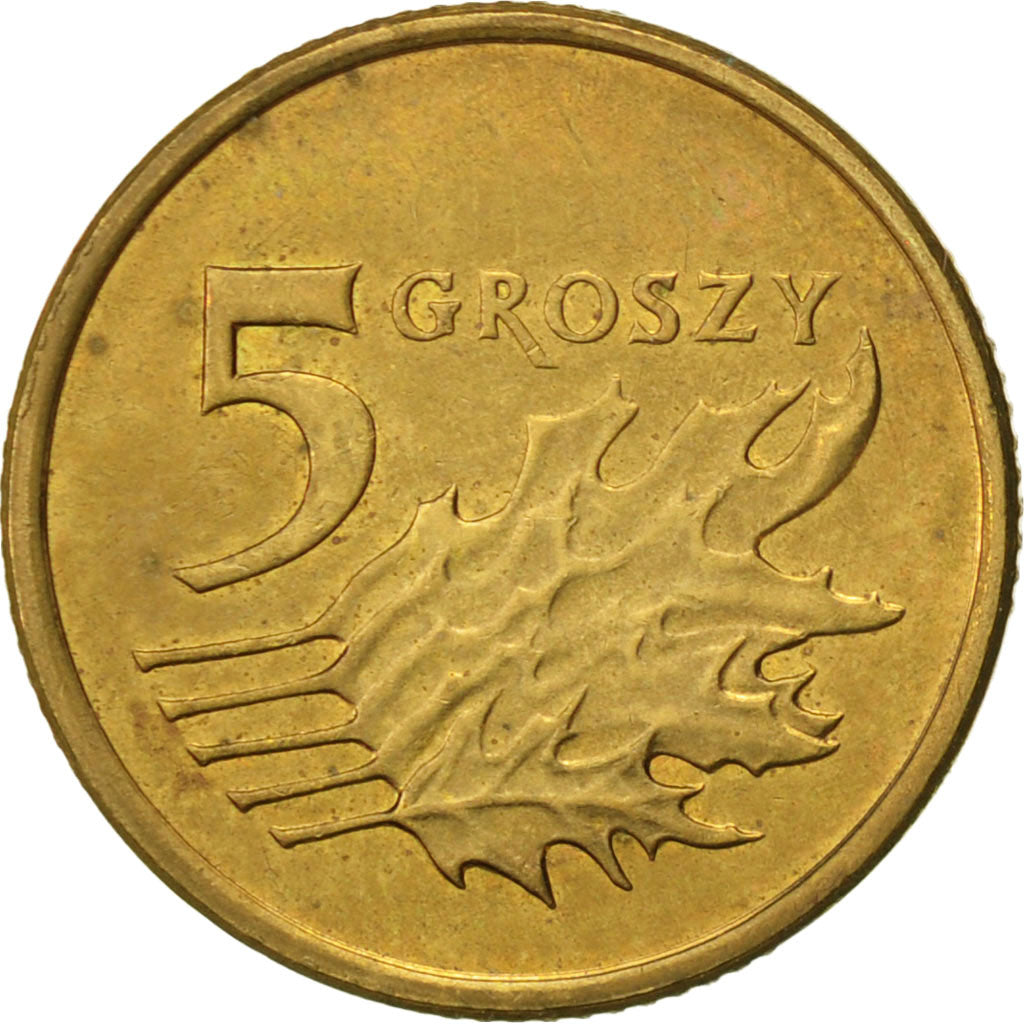 Coin, Poland, 5 Groszy, 2009, Warsaw, AU(50-53), Brass, KM:278