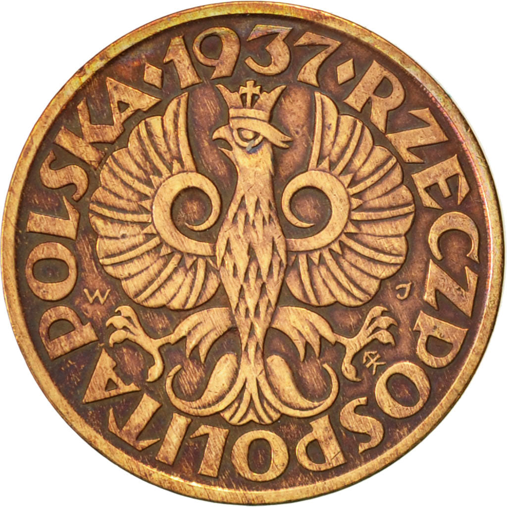 Poland, 2 Grosze, 1937, Warsaw, EF(40-45), Bronze, KM:9a