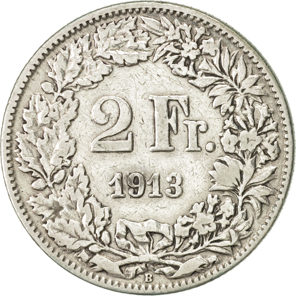 Coin, Switzerland, 2 Francs, 1913, Bern, EF(40-45), Silver, KM:21