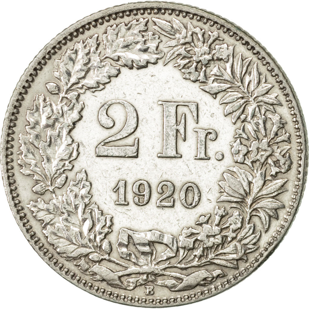 Coin, Switzerland, 2 Francs, 1920, Bern, AU(50-53), Silver, KM:21
