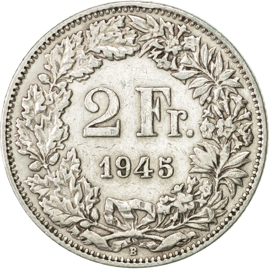 Coin, Switzerland, 2 Francs, 1945, Bern, AU(50-53), Silver, KM:21