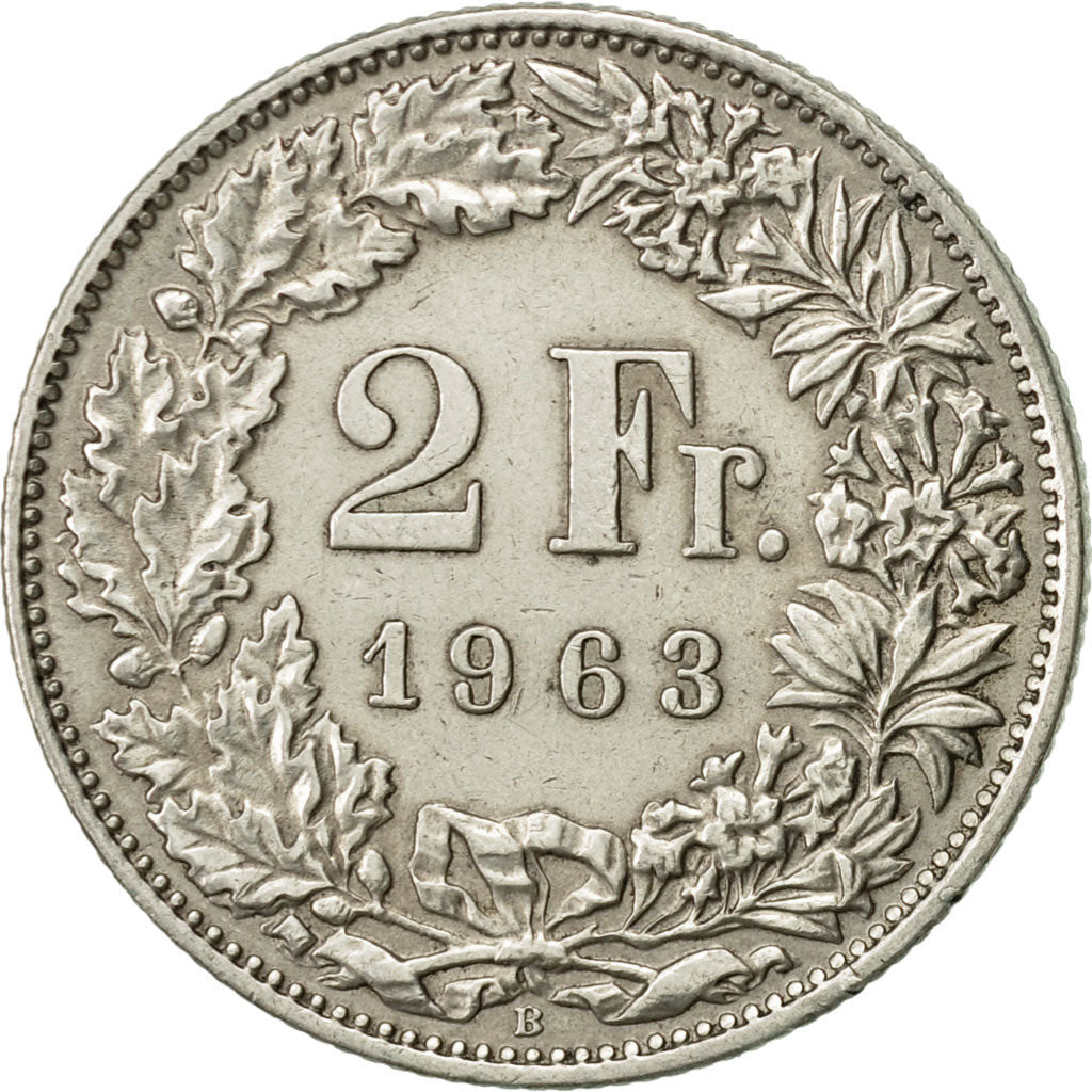 Coin, Switzerland, 2 Francs, 1963, Bern, AU(50-53), Silver, KM:21