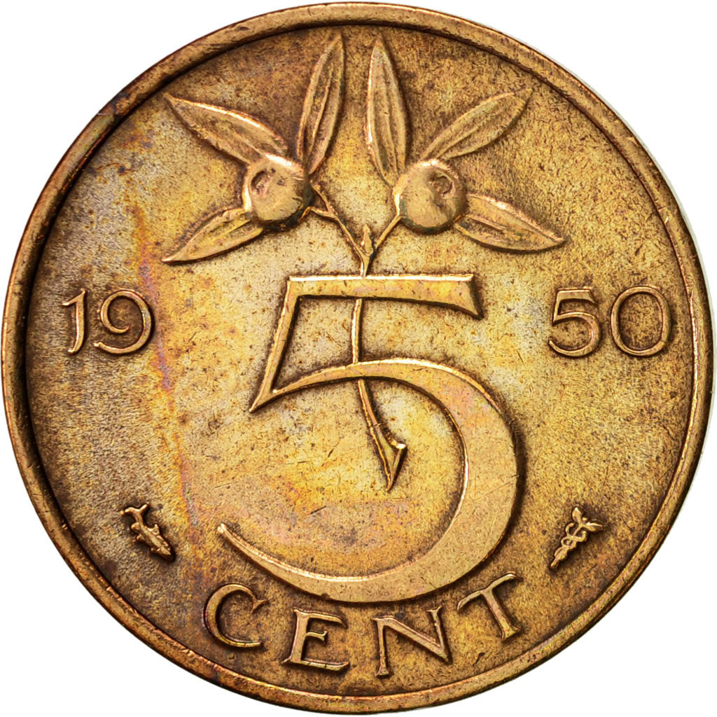 Coin, Netherlands, Juliana, 5 Cents, 1950, EF(40-45), Bronze, KM:181