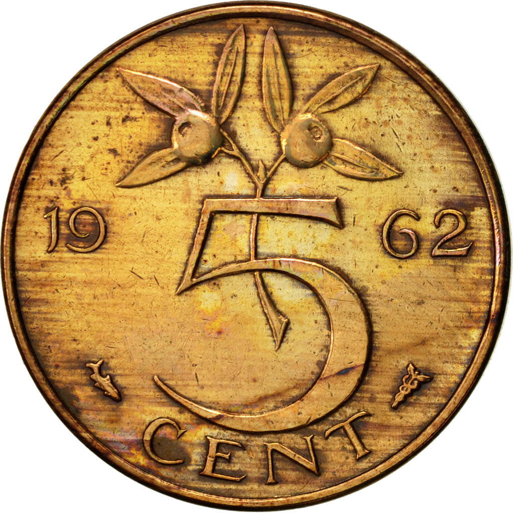 Coin, Netherlands, Juliana, 5 Cents, 1962, EF(40-45), Bronze, KM:181