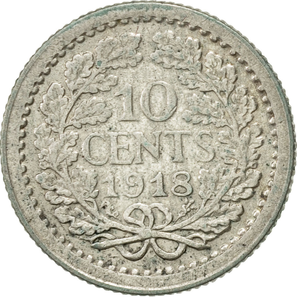Netherlands, Wilhelmina I, 10 Cents, 1918, AU(50-53), Silver, KM:145