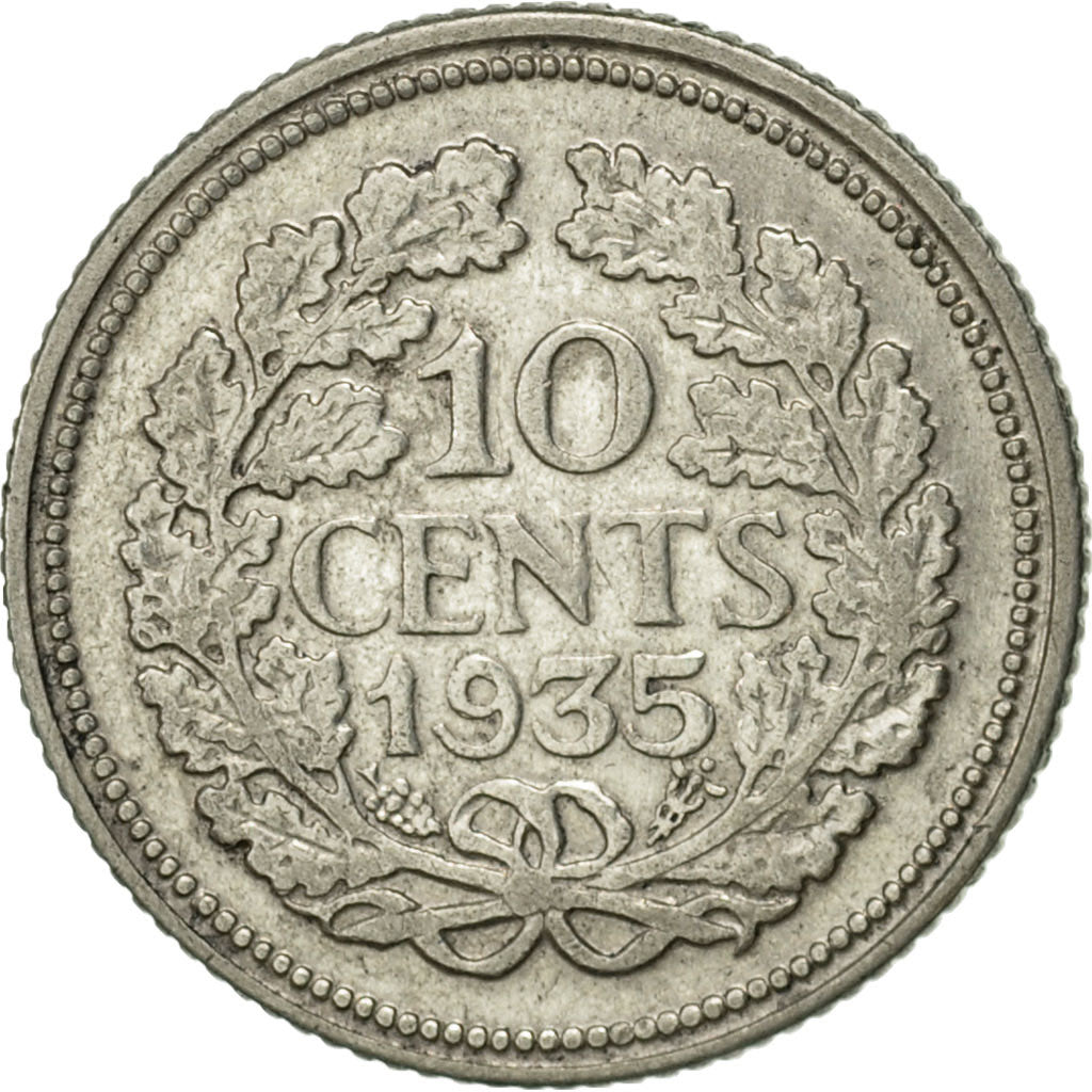Coin, Netherlands, Wilhelmina I, 10 Cents, 1935, AU(50-53), Silver, KM:163