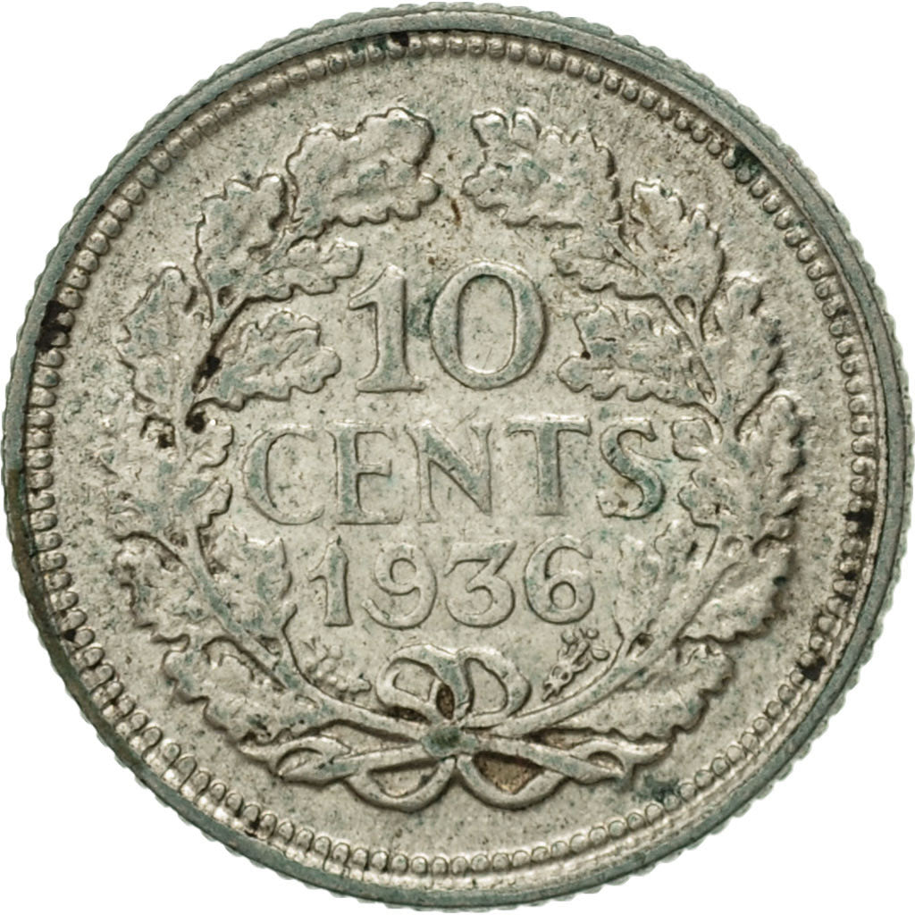 Coin, Netherlands, Wilhelmina I, 10 Cents, 1936, EF(40-45), Silver, KM:163