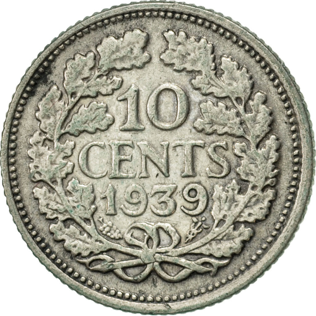 Moneta, Paesi Bassi, Wilhelmina I, 10 Cents, 1939, BB+, Argento, KM:163