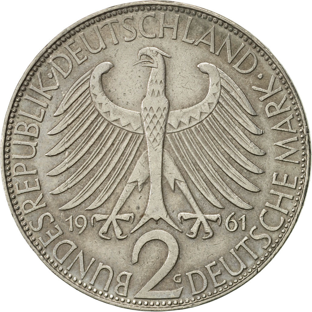 GERMANY - FEDERAL REPUBLIC, 2 Mark, 1961, Karlsruhe, AU(50-53), Copper-nickel