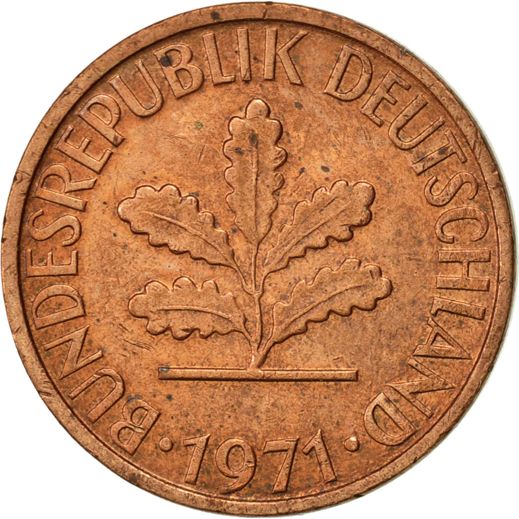 Munten, Federale Duitse Republiek, Pfennig, 1971, Karlsruhe, ZF, Copper Plated