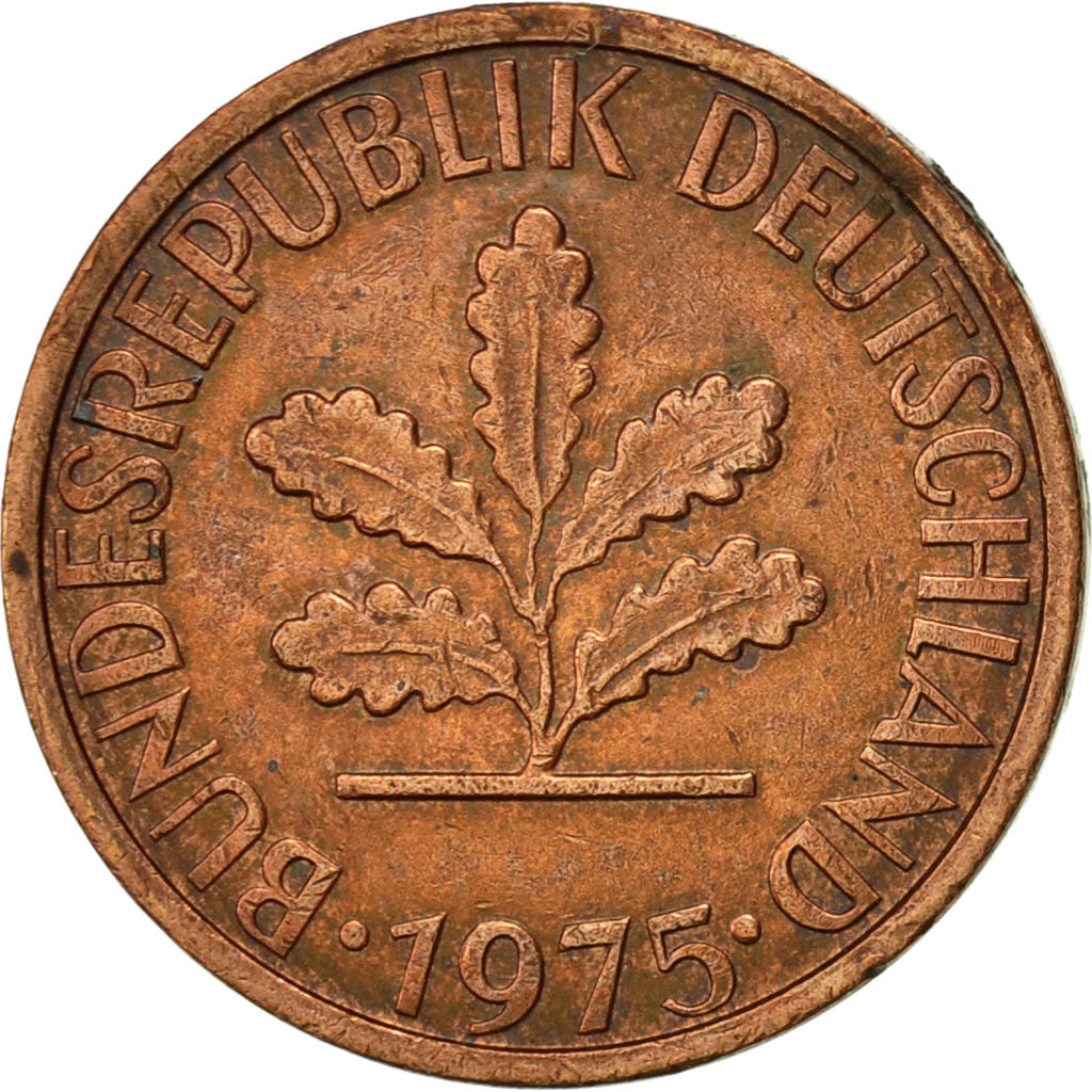 Coin, GERMANY - FEDERAL REPUBLIC, Pfennig, 1975, Munich, EF(40-45), Copper