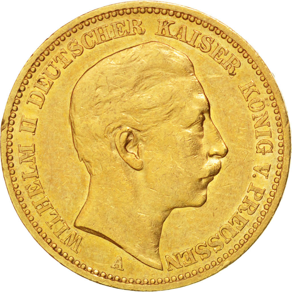 GERMAN STATES, 20 Mark, 1889, Berlin, KM #516, AU(55-58), Gold, 7.92