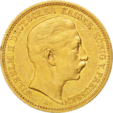 GERMAN STATES, 20 Mark, 1889, Berlin, KM #516, AU(55-58), Gold, 7.92