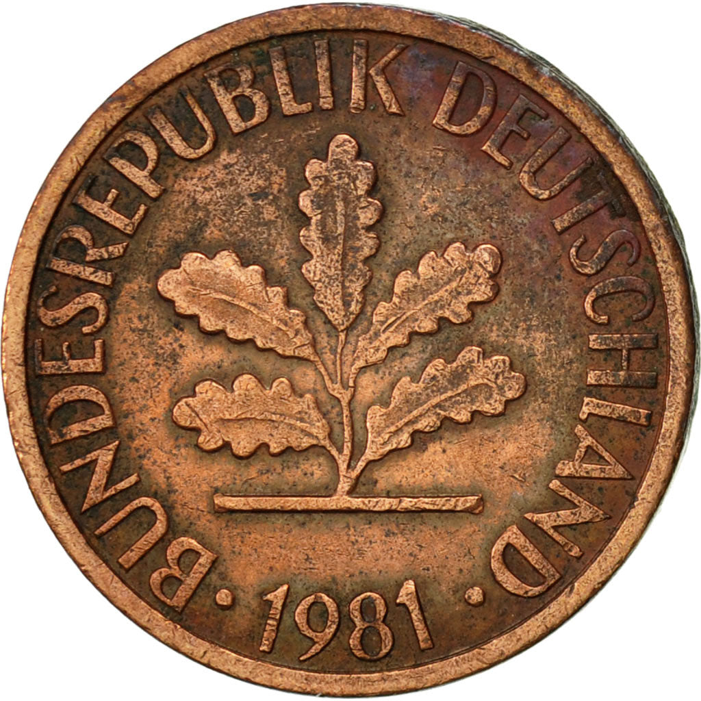 Moneda, ALEMANIA - REPÚBLICA FEDERAL, Pfennig, 1981, Karlsruhe, MBC, Cobre