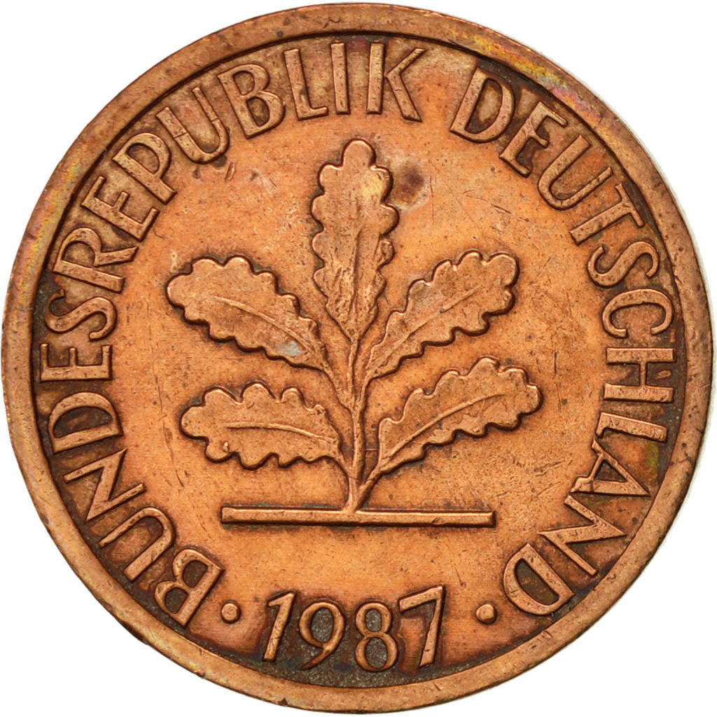 Coin, GERMANY - FEDERAL REPUBLIC, Pfennig, 1987, Karlsruhe, EF(40-45), Copper