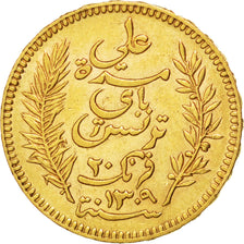 TUNISIA, 20 Francs, 1892, Paris, KM #227, AU(50-53), Gold, 6.45