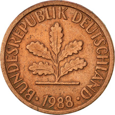 Coin, GERMANY - FEDERAL REPUBLIC, Pfennig, 1988, Stuttgart, EF(40-45), Copper