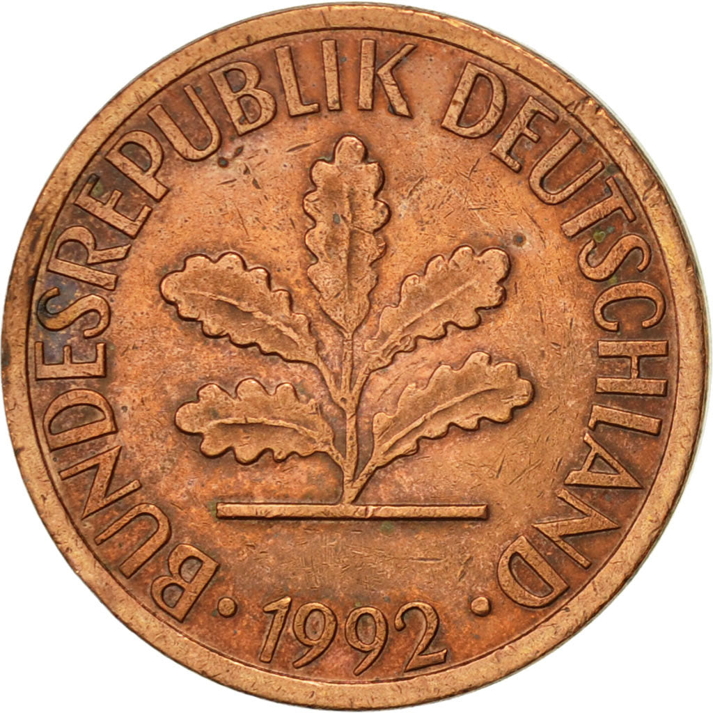 Münze, Bundesrepublik Deutschland, Pfennig, 1992, Stuttgart, SS, Copper Plated