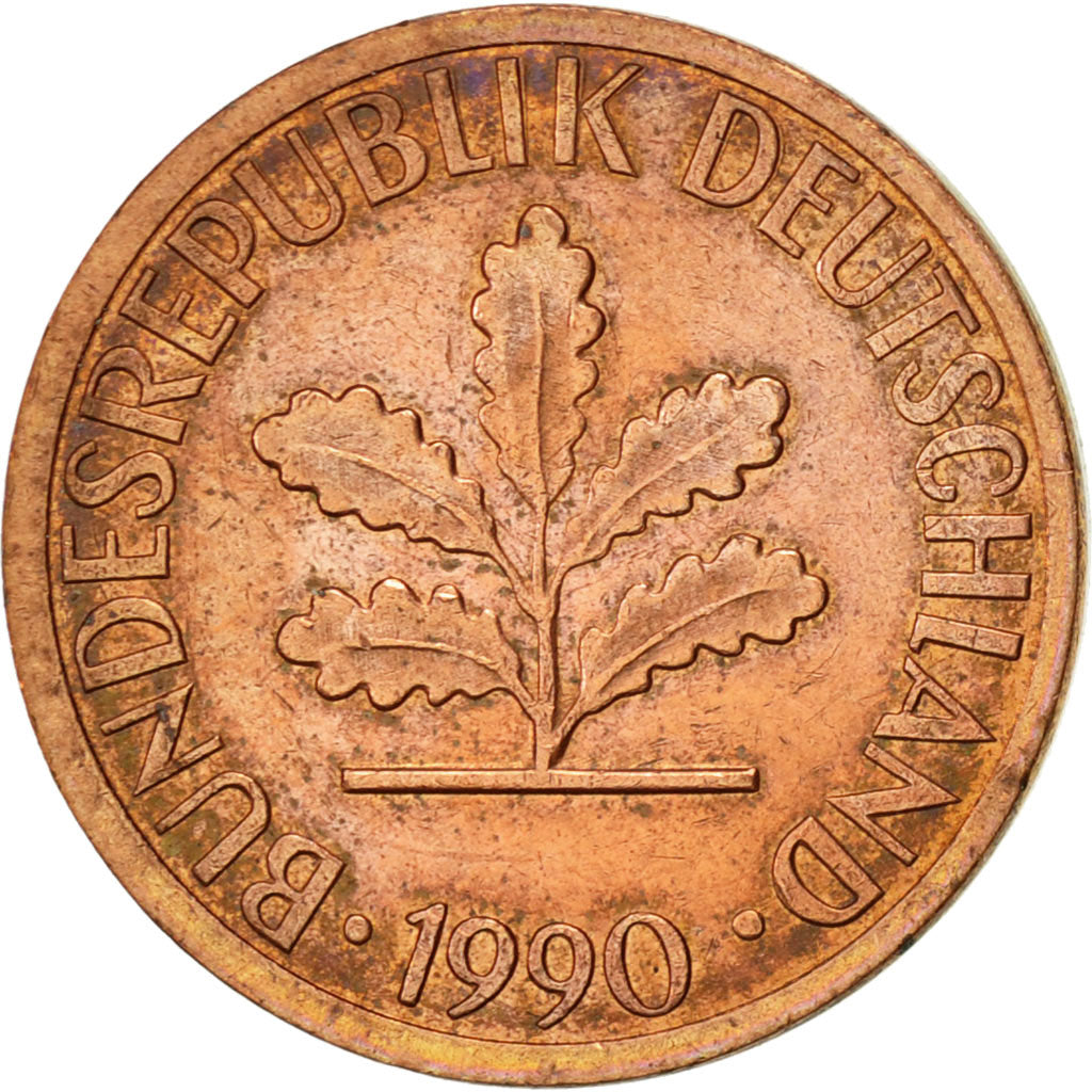 Munten, Federale Duitse Republiek, Pfennig, 1990, Stuttgart, ZF, Copper Plated