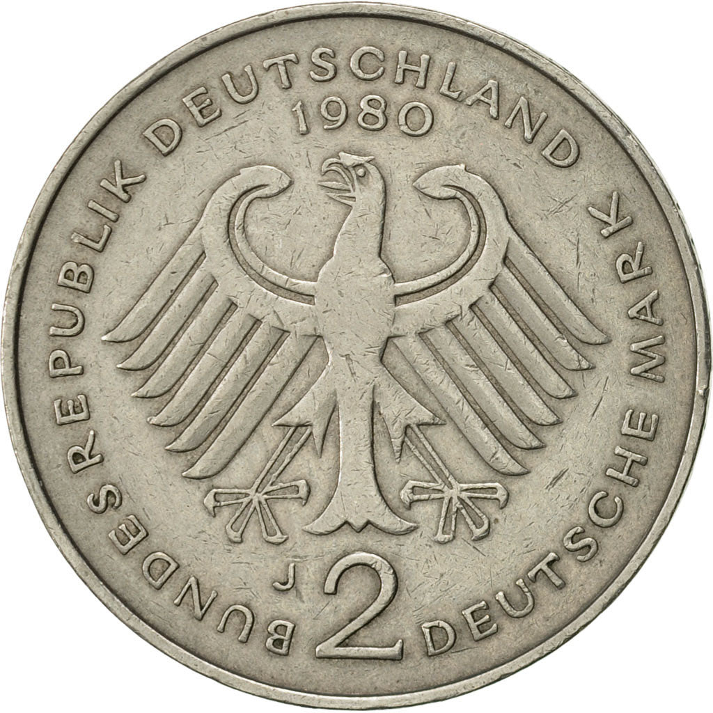 Moneta, GERMANIA - REPUBBLICA FEDERALE, 2 Mark, 1980, Hambourg, BB+, Nichel