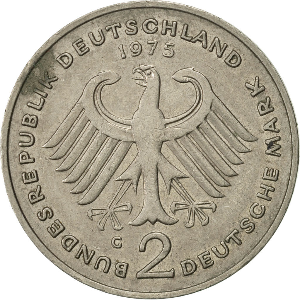 Coin, GERMANY - FEDERAL REPUBLIC, 2 Mark, 1975, Karlsruhe, AU(50-53)