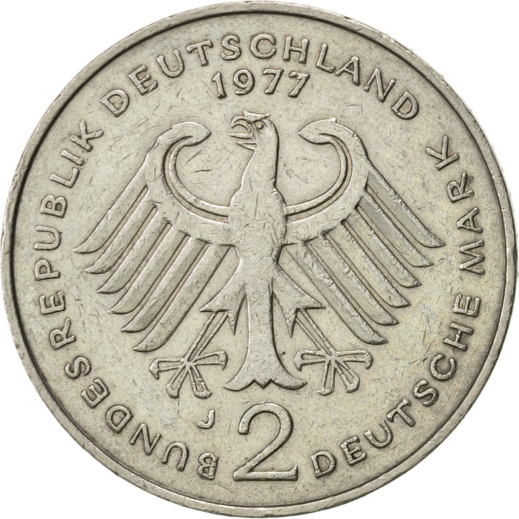 Münze, Bundesrepublik Deutschland, 2 Mark, 1977, Hambourg, SS+, Copper-Nickel