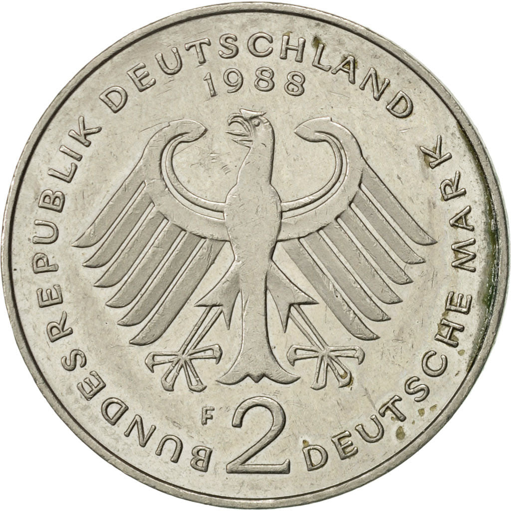 GERMANY - FEDERAL REPUBLIC, 2 Mark, 1988, Stuttgart, AU(50-53), Copper-Nickel
