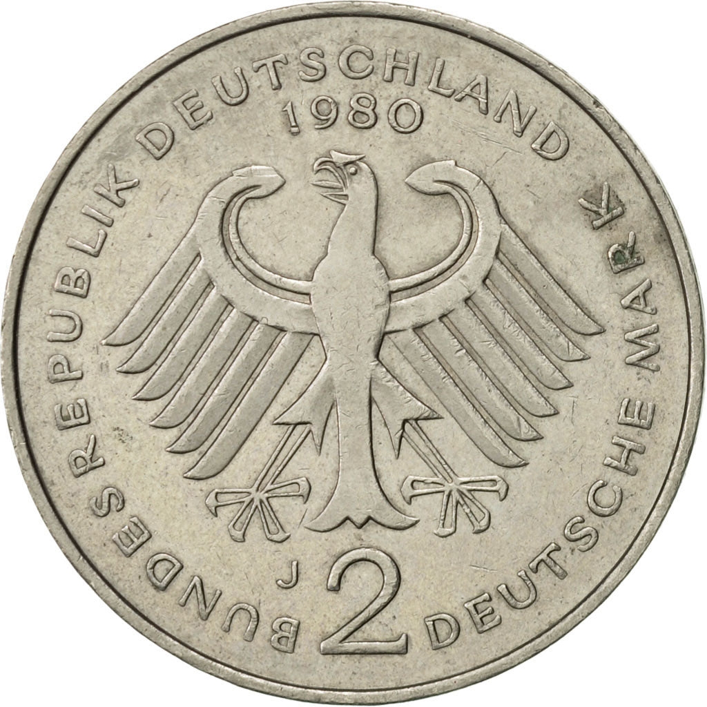 Coin, GERMANY - FEDERAL REPUBLIC, 2 Mark, 1980, Hambourg, AU(55-58)