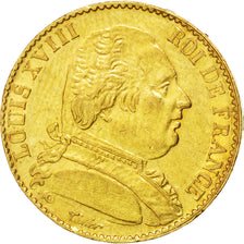 Louis XVIII, Première Restauration, 20 Francs or 1814 Paris, KM 706.1