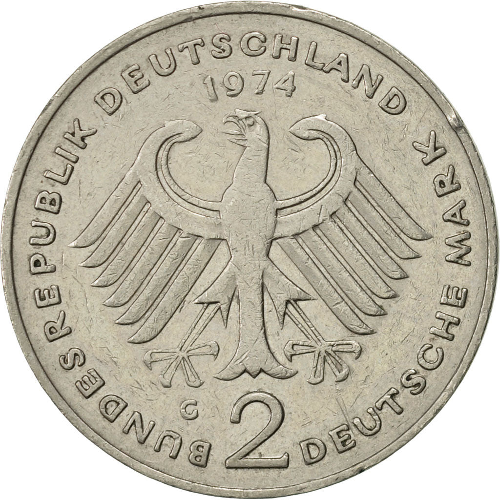 Munten, Federale Duitse Republiek, 2 Mark, 1974, Karlsruhe, ZF+, Copper-Nickel