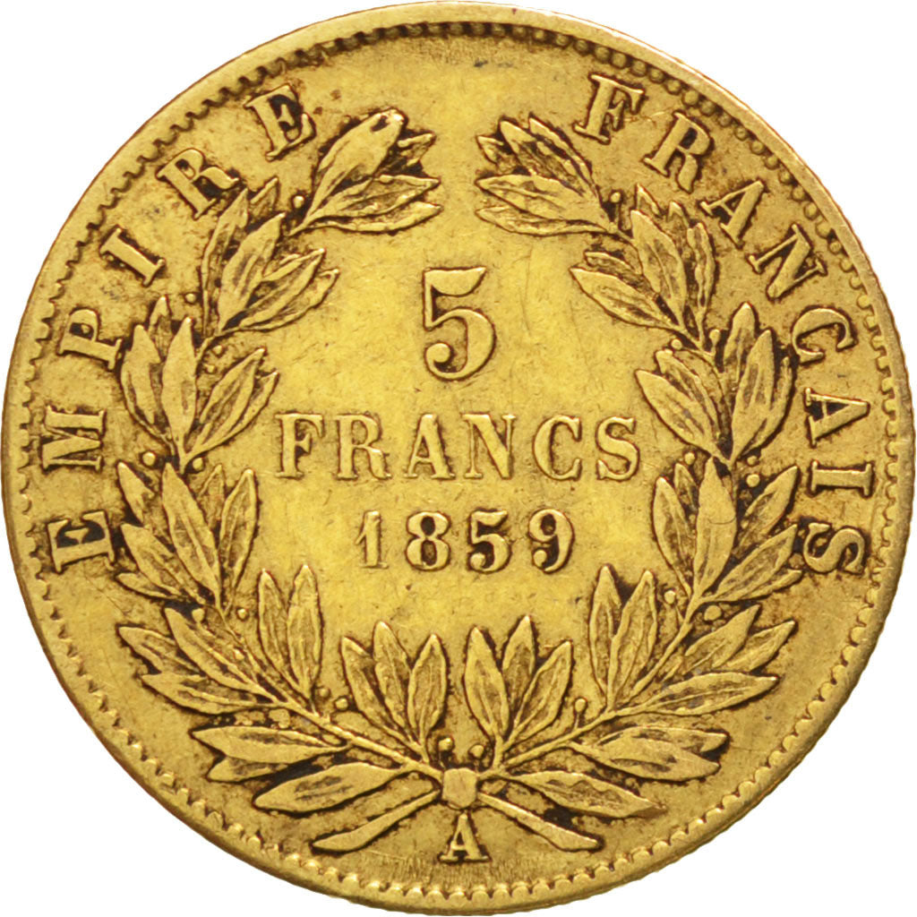 Francia, Napoleon III, Napoléon III, 5 Francs, 1859, Paris, BB, Oro, KM:787....