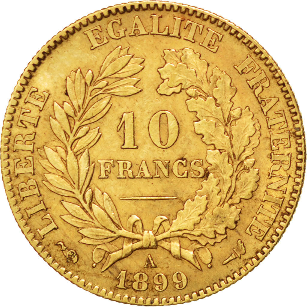 FRANCE, Cérès, 10 Francs, 1899, Paris, KM #830, AU(55-58), Gold, Gadoury #1016, 