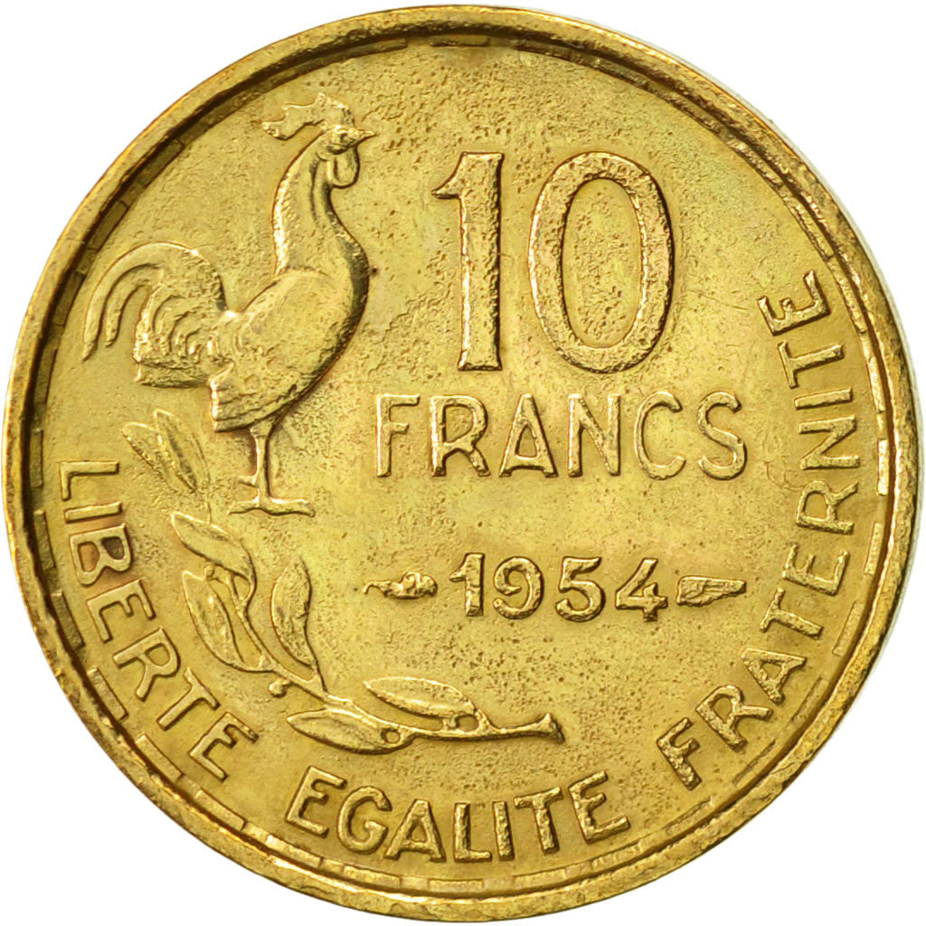 Moneta, Francia, Guiraud, 10 Francs, 1954, Paris, BB+, Alluminio-bronzo
