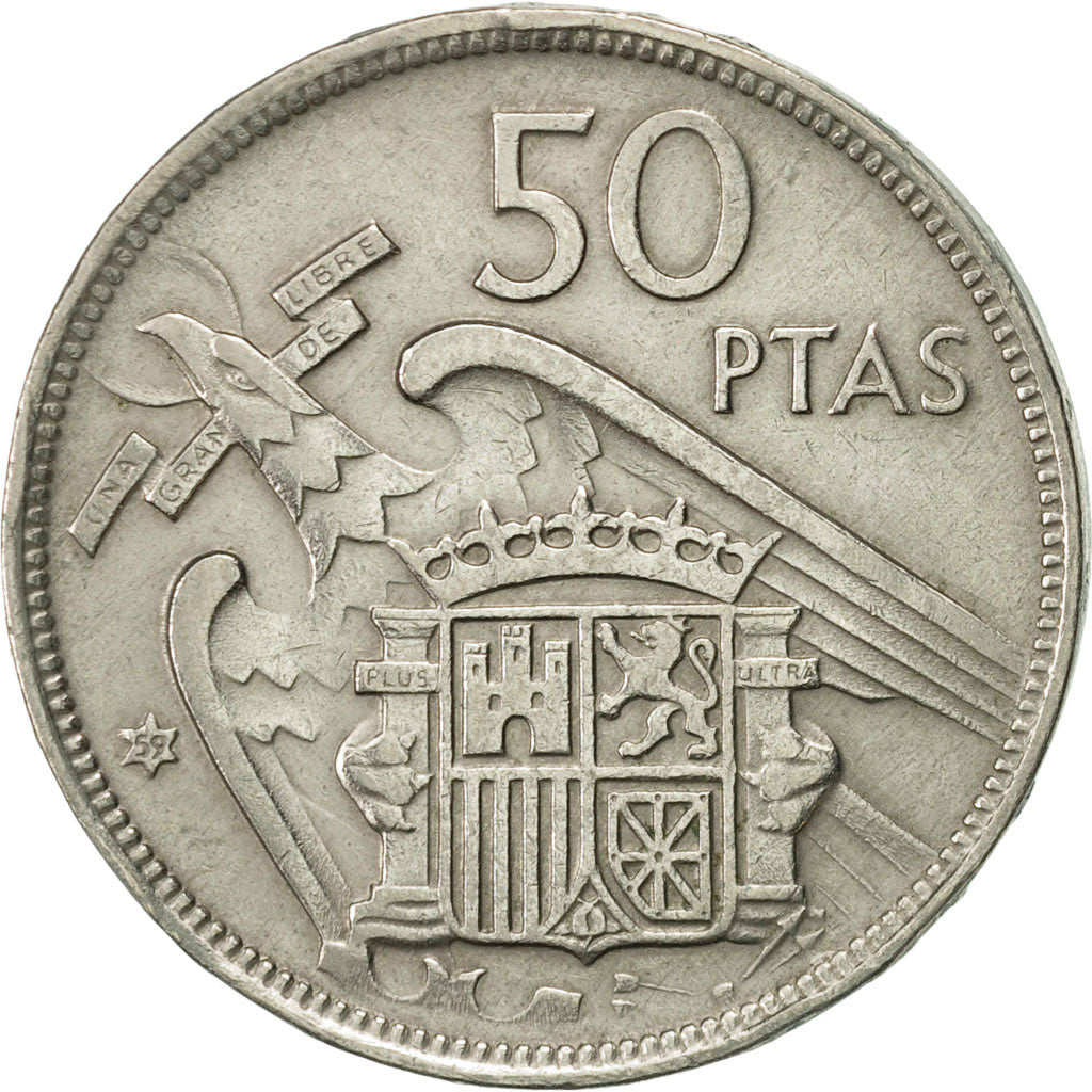 Coin, Spain, Caudillo and regent, 50 Pesetas, 1959, AU(50-53), Copper-nickel