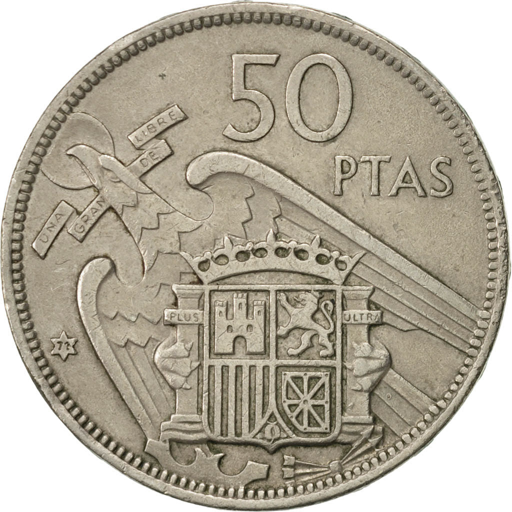 Coin, Spain, Caudillo and regent, 50 Pesetas, 1971, AU(50-53), Copper-nickel