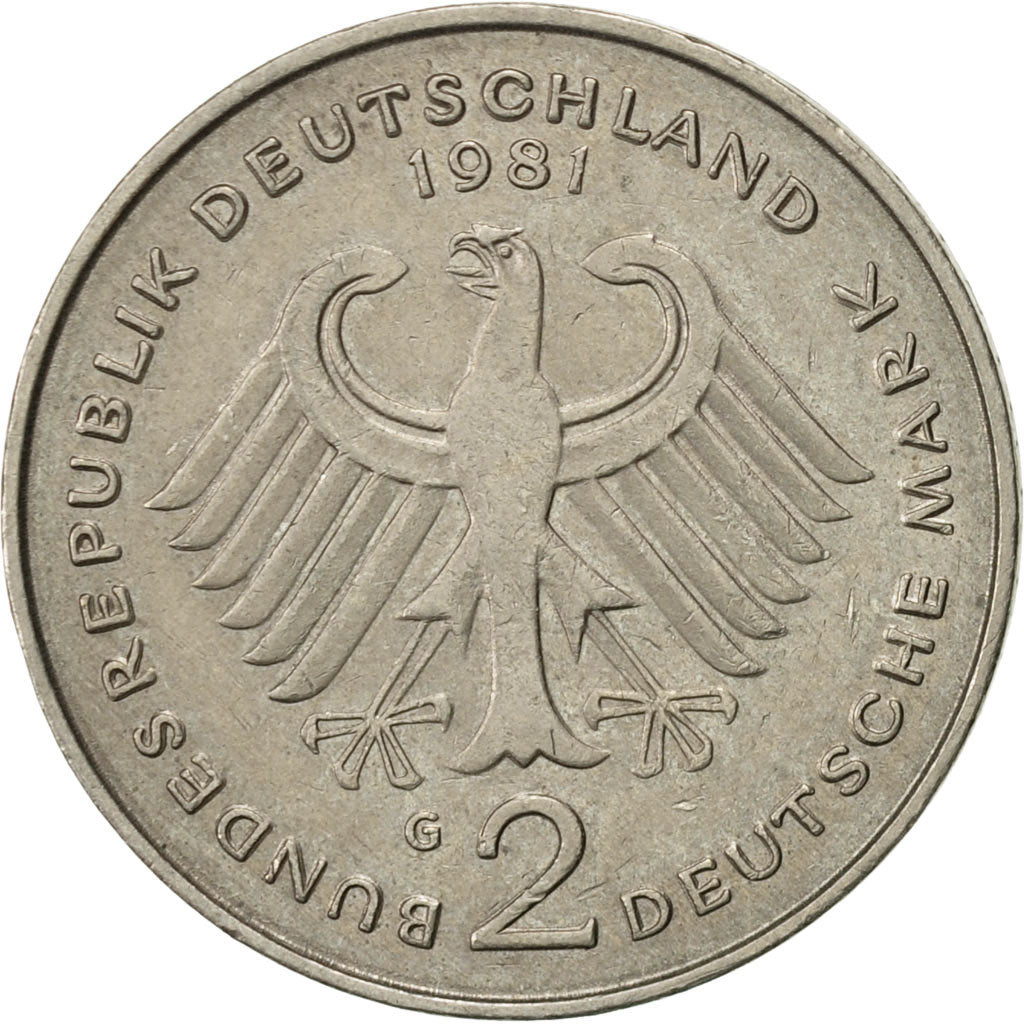 Coin, GERMANY - FEDERAL REPUBLIC, 2 Mark, 1981, Karlsruhe, AU(50-53)