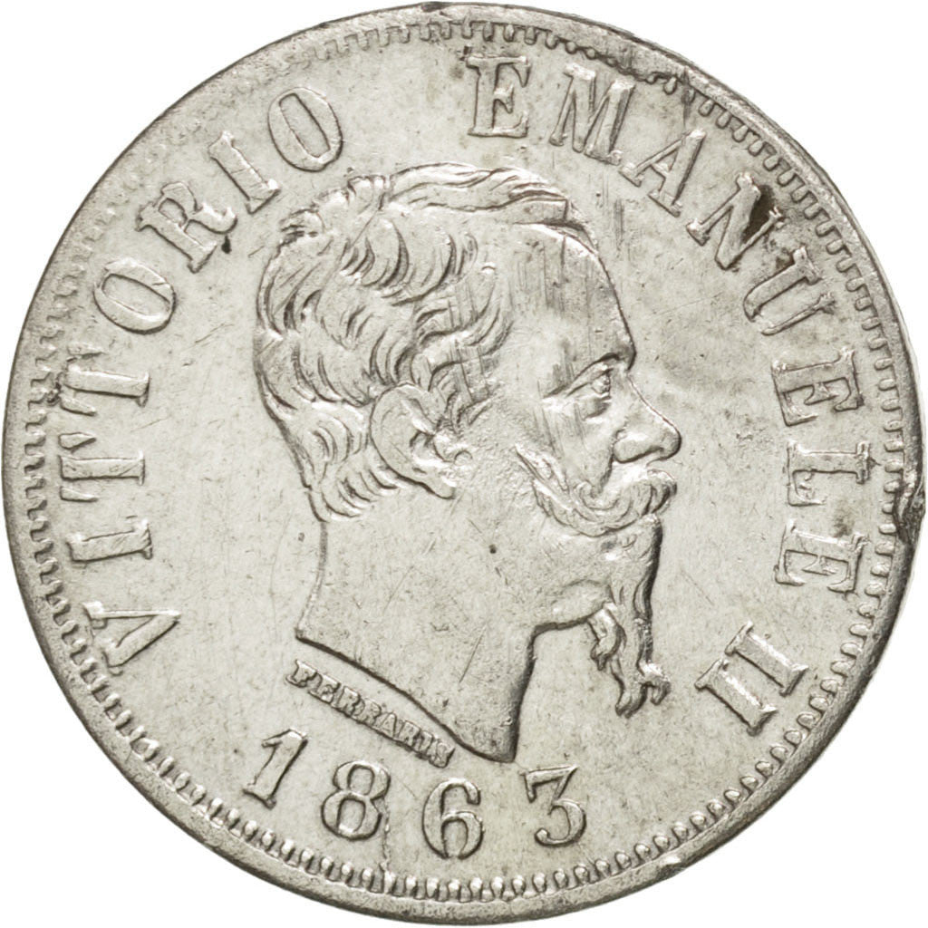 Moneta, Italia, Vittorio Emanuele II, 50 Centesimi, 1863, Naples, BB+, Argento