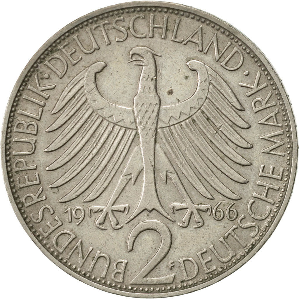 GERMANY - FEDERAL REPUBLIC, 2 Mark, 1966, Stuttgart, AU(50-53), Copper-nickel