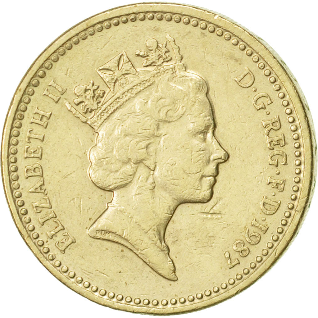 Great Britain, Elizabeth II, Pound, 1987, AU(50-53), Nickel-brass, KM:948