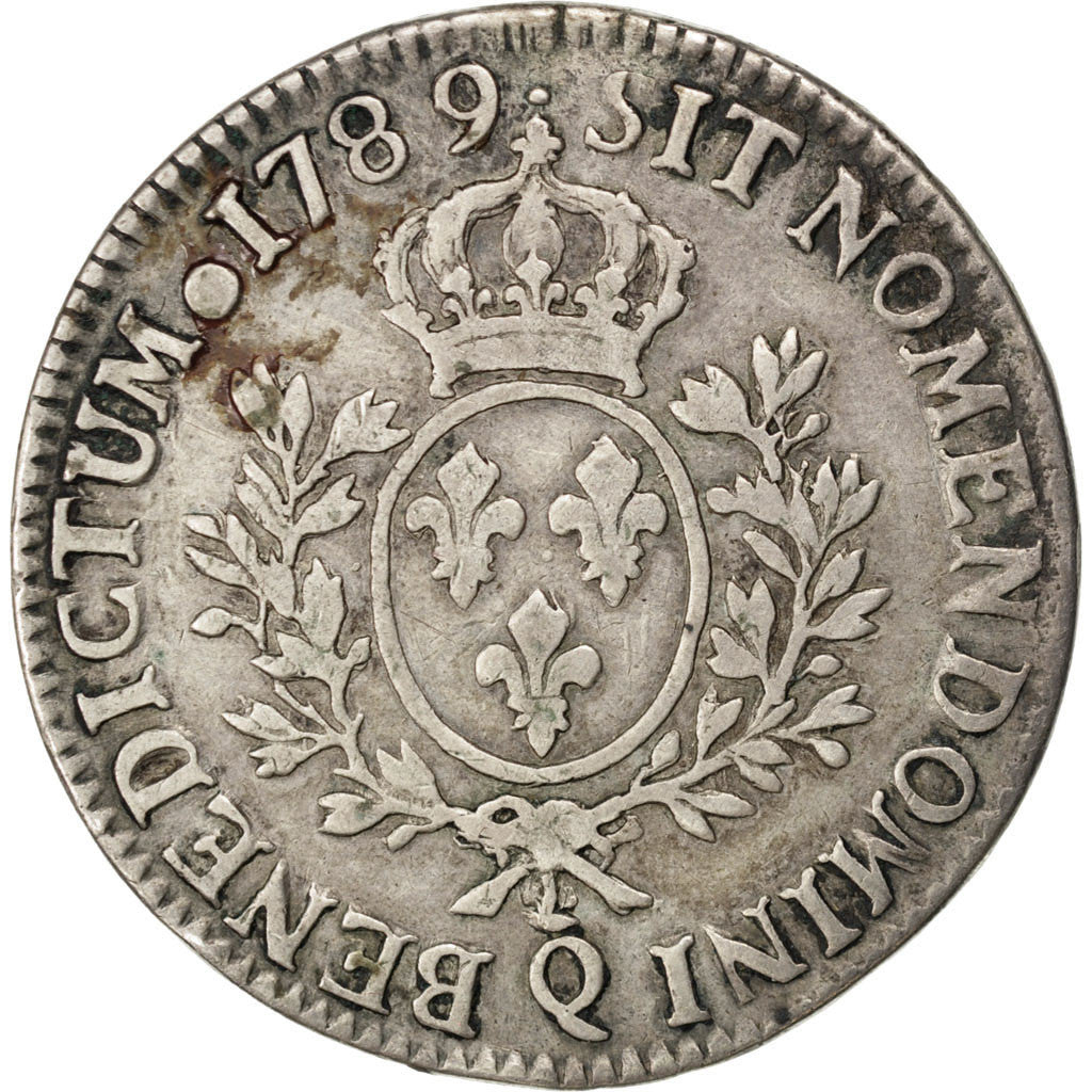 FRANCE, Écu aux branches d'olivier, ECU, 1789, Perpignan, KM #564.13, VF(30-35),